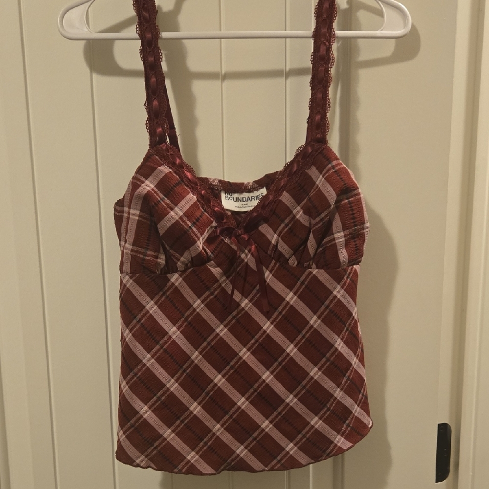 No Boundaries Plaid Red Babydoll Top